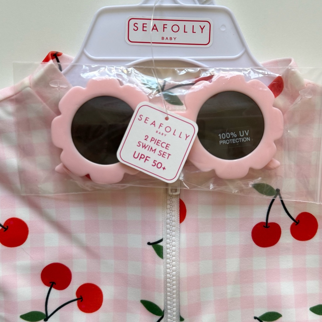 Seafolly Girls Long-Sleeve Flounce Cherry Gingham Paddlesuit & Sunglass Set- 24m — image 8 of 8